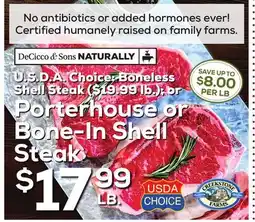DeCicco & Sons Porterhouse or Bone-In Shell Steak offer