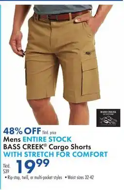 Boscov's Mens ENTIRE STOCK BASS CREEK Cargo Shorts WITH STRETCH FOR COMFORT offer