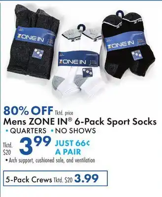 Boscov's Mens ZONE IN 6-Pack Sport Socks offer