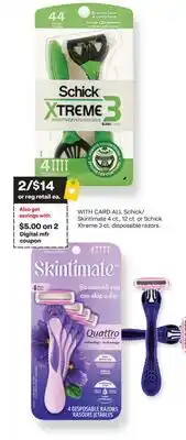 CVS ALL Schick razor, 44 ct. or Skintimate Razor, 4 Disposable Razors offer