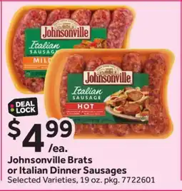 Stop&Shop Johnsonville Brats or Italian Dinner Sausages offer