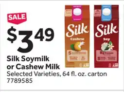 Stop&Shop Silk Soymilk or Cashew Milk offer