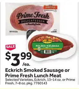 Stop&Shop Eckrich Smoked Sausage or Prime Fresh Lunch Meat offer