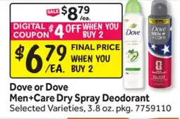 Stop&Shop Dove or Dove Men+Care Dry Spray Deodorant offer
