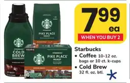 ACME Starbucks, Coffee 10-12 oz. bags or 10 ct. k-cups, Cold Brew 32 fl. oz. btl offer