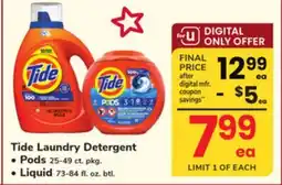 ACME Tide Laundry Detergent Pods 25-49 ct. pkg. or Liquid 73-84 fl. oz. btl offer