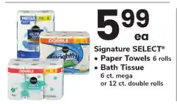 ACME Signature SELECT Paper Towels 6 rolls or Bath Tissue 6 ct. mega or 12 ct. double rolls offer