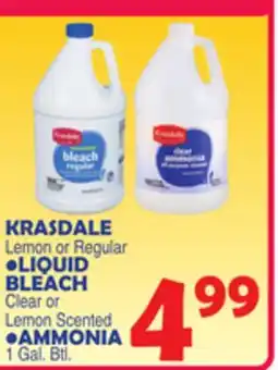 Bravo Supermarkets KRASDALE Lemon or Regular. LIQUID BLEACH Clear or Lemon Scented, AMMONIA offer