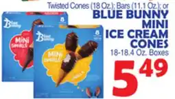 Bravo Supermarkets Twisted Cones (18 Oz.) Bars (11.1 Oz.) or BLUE BUNNY MINI ICE CREAM CONES offer