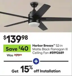 Lowe's 52-in Matte Black Flanagan III Ceiling Fan offer