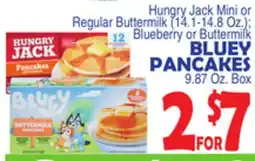 Bravo Supermarkets Hungry Jack Mini or Regular Buttermilk (14.1-14.8 Oz.) Blueberry or Buttermilk Pancakes 9.87 Oz. Box offer