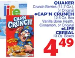 Bravo Supermarkets QUAKER •CAP'N CRUNCH •LIFE CEREAL offer