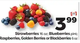 Weis Markets Strawberries 16 oz Blueberries pint Raspberries, Golden Berries or Blackberries 6 oz offer
