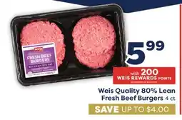 Weis Markets Weis Quality 80% Lean Fresh Beef Burgers offer