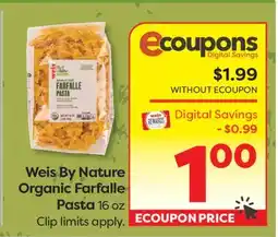 Weis Markets Weis By Nature Organic Farfalle Pasta offer