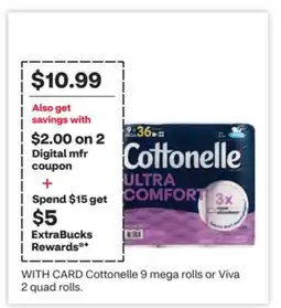 CVS COTTONELLE 9 mega rolls or Viva 2 quad rolls offer