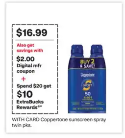 CVS Coppertone sunscreen spray twin pks offer