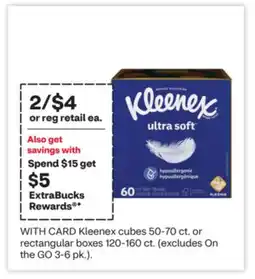 CVS Kleenex cubes 50-70 ct. or rectangular boxes 120-160 ct. (excludes On the GO 3-6 pk.) offer