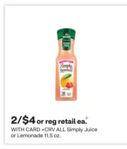 CVS Simply Juice or Lemonade 11.5 oz offer