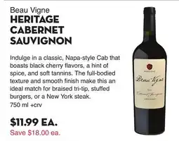Bristol Farms Beau Vigne HERITAGE CABERNET SAUVIGNON offer