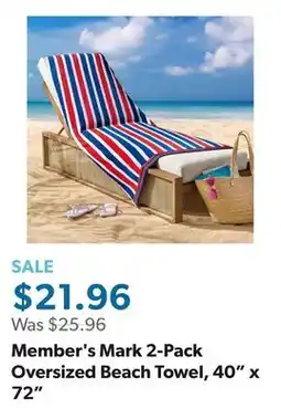 Sam's Club Member's Mark 2-Pack Oversized Beach Towel, 40 x 72 offer