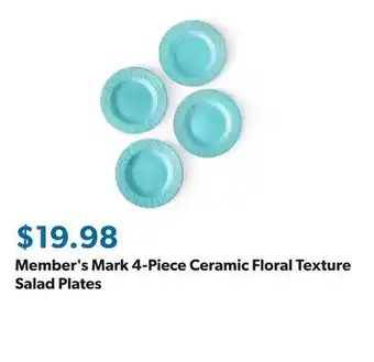 Sam's Club Member's Mark 4-Piece Ceramic Floral Texture Salad Plates offer