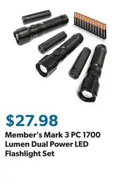 Sam's Club Member's Mark 3 PC 1700 Lumen Dual Power LED Flashlight Set offer