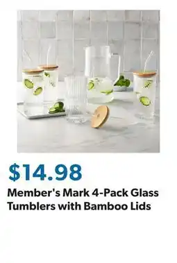 Sam's Club Member's Mark 4-Pack Glass Tumblers with Bamboo Lids offer