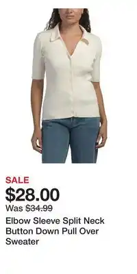 TJ Maxx Elbow Sleeve Split Neck Button Down Pull Over Sweater offer