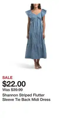 TJ Maxx Shannon Striped Flutter Sleeve Tie Back Midi Dress offer