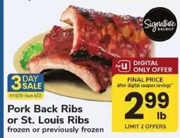 Safeway Pork Back Ribs or St Louis Ribs offer
