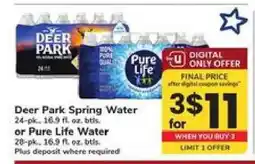 Safeway Deer Park Spring Water or Pure Life Water offer