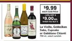 Safeway La Vieille, Gekkeikan Sake, Cupcake or Gabbiano Chianti offer