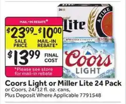 Stop&Shop Coors Light or Miller Lite 24 Pack offer