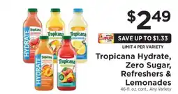 ShopRite Tropicana Hydrate, Zero Sugar, Refreshers & Lemonades offer