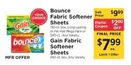 ShopRite Bounce Fabric Softener Sheets / Gain Fabric Softener Sheets offer