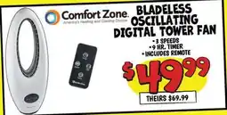 Ollie's COMFORT ZONE BLADELESS OSCILLATING DIGITAL TOWER FAN offer