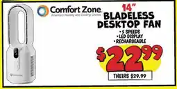 Ollie's COMFORT ZONE 14 BLADELESS DESKTOP FAN offer