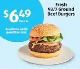 Aldi Fresh 93/7 Ground Beef Burgers offer