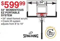 Dunham's Sports SPALDING 54 MOMENTOUS EZ PORTABLE SYSTEM offer