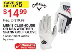 Dunham's Sports CALLAWAY MEN'S CLUBHOUSE OR USA WEATHER SPANN GOLF GLOVE offer