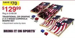 Dunham's Sports BRING IT ON SPORTS TRADITIONAL OR GRAPHIC 2' X 4' WOOD CORNHOLE BOARD SET offer