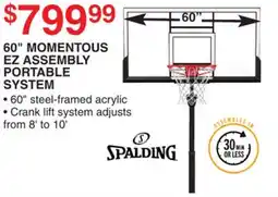 Dunham's Sports SPALDING 60 MOMENTOUS EZ ASSEMBLY PORTABLE SYSTEM offer