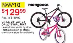 Dunham's Sports MONGOOSE GIRLS' 20 GLITZY OR 20 TWIRL BIKE offer