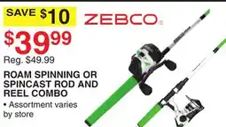 Dunham's Sports ZEBCO ROAM SPINNING OR SPINCAST ROD AND REEL COMBO offer