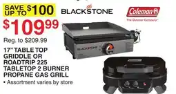 Dunham's Sports 17 TABLE TOP GRIDDLE OR ROADTRIP 225 TABLETOP 2 BURNER PROPANE GAS GRILL offer