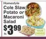 Key Food Homestyle Cole Slaw, Potato or Macaroni Salad offer