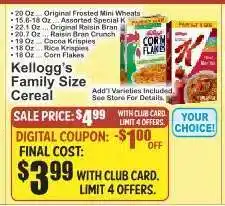 Key Food Kellogg's Family Size Cereal offer