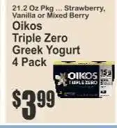 Key Food Oikos Triple Zero Greek Yogurt 4 Pack offer