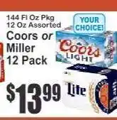 Key Food Coors or Miller 12 Pack offer